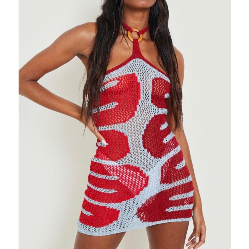Crochet Halter Square Ring Beach Dress